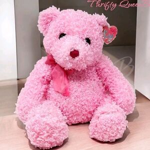 TY Pinky Shimmers Bear Pink Silk Curly Plush Stuffed Animal  15" 2004 Vintage